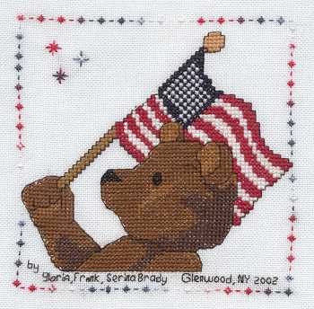 Cross-stitched memorial square by Gloria Brady
