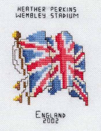 Cross-stitched memorial square by Heather Perkins