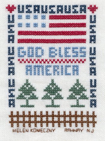 Cross-stitched memorial square by Helen Konieczny