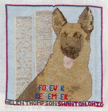 Cross-stitched memorial square by Helen Thompson