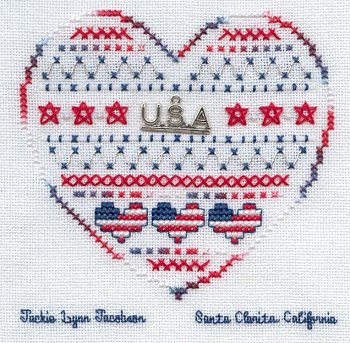 Cross-stitched memorial square by Jackie Jacobson