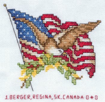 Cross-stitched memorial square by Jacquie Berger