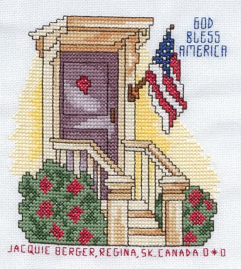 Cross-stitched memorial square by Jacquie Berger