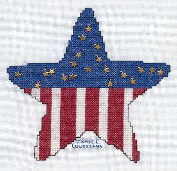 Cross-stitched memorial square by Jamie Combs