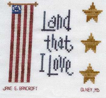 Cross-stitched memorial square by Jane Bancroft