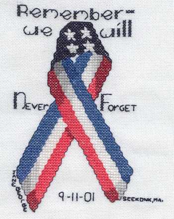 Cross-stitched memorial square by Jane George