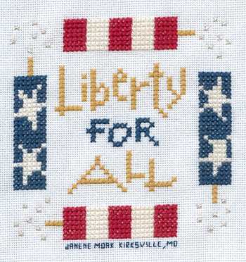 Cross-stitched memorial square by Janene Moak