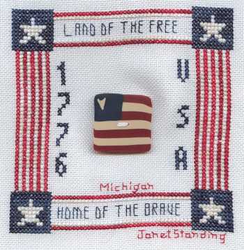 Cross-stitched memorial square by Janet Standing