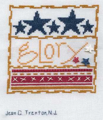 Cross-stitched memorial square by Jean Calderone