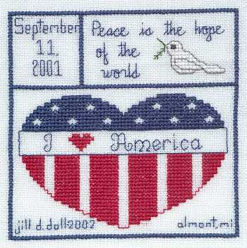 Cross-stitched memorial square by Jill Doll