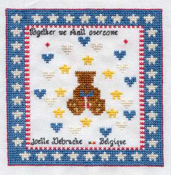 Cross-stitched memorial square by Joelle Debruche