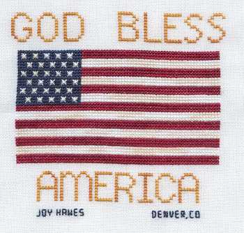 Cross-stitched memorial square by Joy Hawes