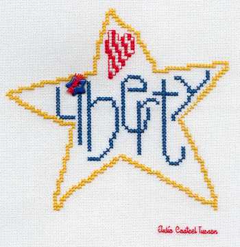 Cross-stitched memorial square by Julie Casteel