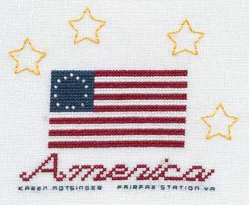 Cross-stitched memorial square by Karen Motsinger