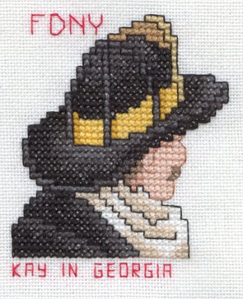 Cross-stitched memorial square by Kay Wallin