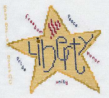 Cross-stitched memorial square by Kaye Barley