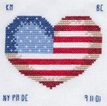 Cross-stitched memorial square by Kelley Mueller