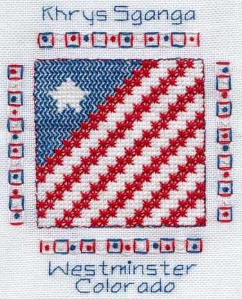 Cross-stitched memorial square by Khrys Sganga