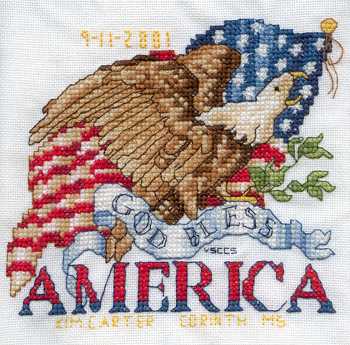 Cross-stitched memorial square by Kim Carter
