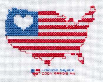 Cross-stitched memorial square by Larissa Squier