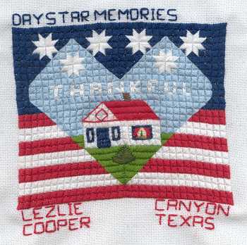 Cross-stitched memorial square by Lezlie Cooper