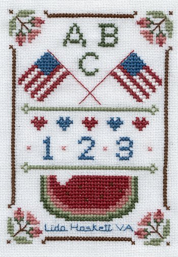 Cross-stitched memorial square by Lida Haskett