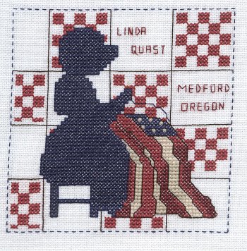 Cross-stitched memorial square by Linda Quast