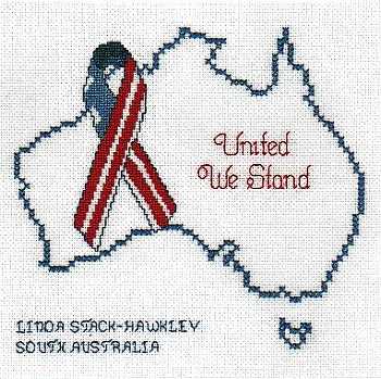 Cross-stitched memorial square by Linda Stack-Hawkley