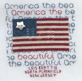 Cross-stitched memorial square by Lois Beattie