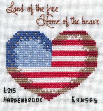 Cross-stitched memorial square by Lois Hardenbrook