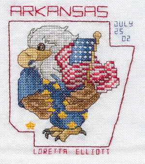 Cross-stitched memorial square by Loretta Elliott
