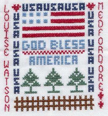 Cross-stitched memorial square by Louise Watson