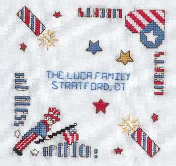Cross-stitched memorial square by The Luca Family