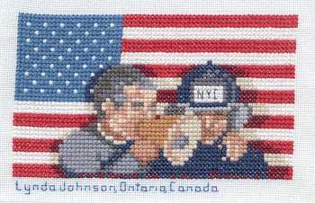 Cross-stitched memorial square by Lynda Johnson