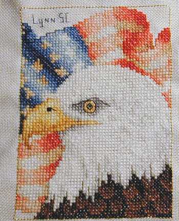 Cross-stitched memorial square by Lynn Fischer