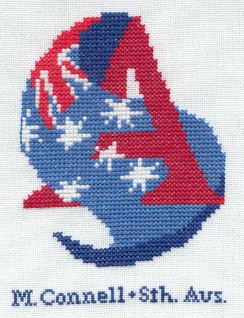 Cross-stitched memorial square by Maralyn Connell