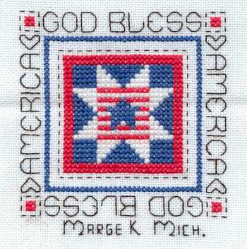 Cross-stitched memorial square by Margery Koster