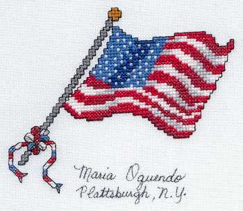 Cross-stitched memorial square by Maria Oquendo