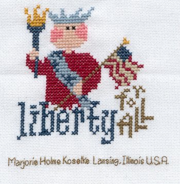 Cross-stitched memorial square by Marjorie Holme