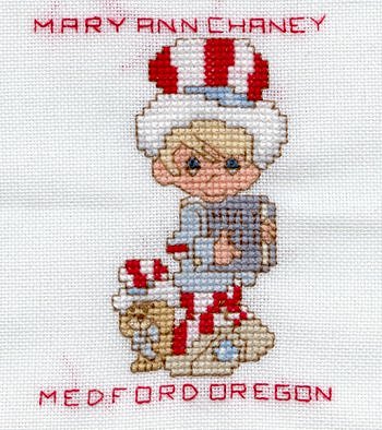 Cross-stitched memorial square by Mary Ann Chaney