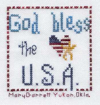 Cross-stitched memorial square by Mary Garrett