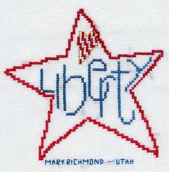 Cross-stitched memorial square by Mary Richmond