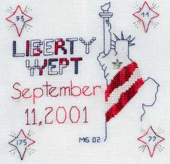 Cross-stitched memorial square by Melinda Smith