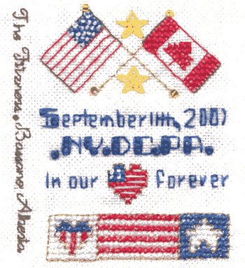 Cross-stitched memorial square by Miranda Marey