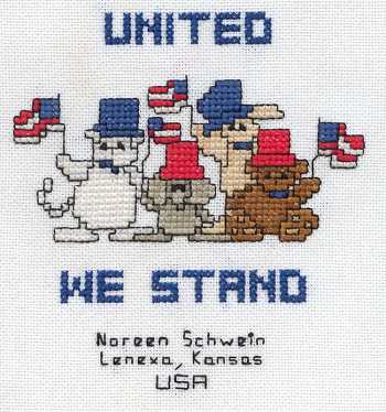Cross-stitched memorial square by Noreen Schwein