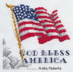 Cross-stitched memorial square by Nydia Haberlie