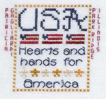 Cross-stitched memorial square by Pat Gagliardi