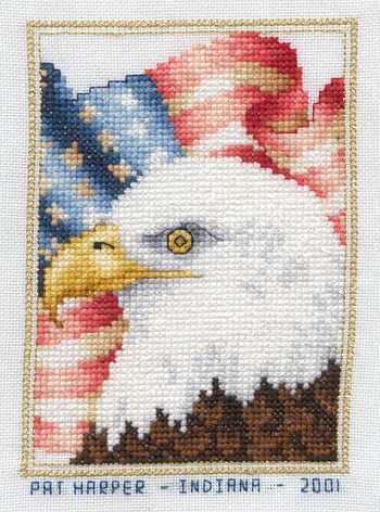Cross-stitched memorial square by Pat Harper