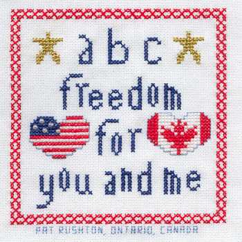 Cross-stitched memorial square by Pat Rushton