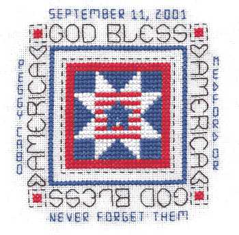 Cross-stitched memorial square by Peggy Cabo